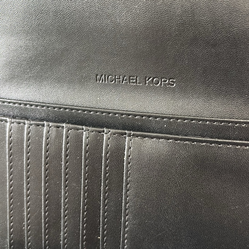Michael Kors Trifold wallet. Black and gray with silver accents. - Picture 5 of 7